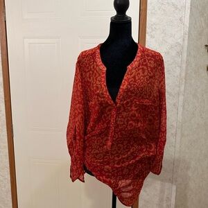 Apt. 9 Red and Orange Patterned Blouse